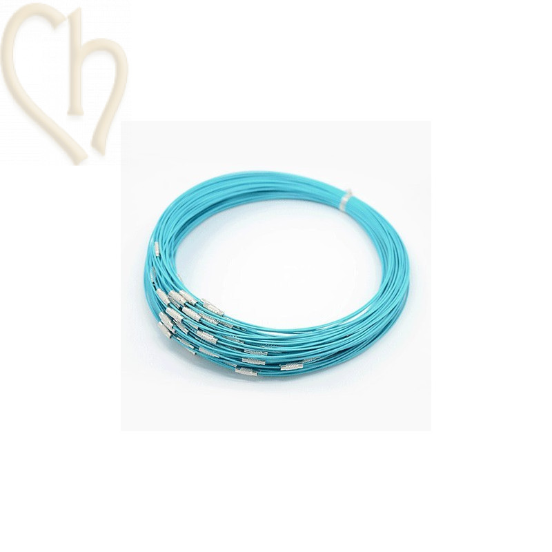 collier fil acier couleur turquoise 44cm avec fermoir