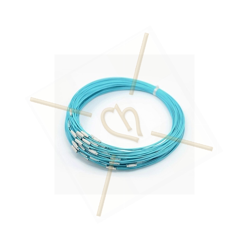 halsketting staaldraad kleur turquoise 44 cm met draaislot halsketting staaldraad kleur turquoise 44 cm met draaislot