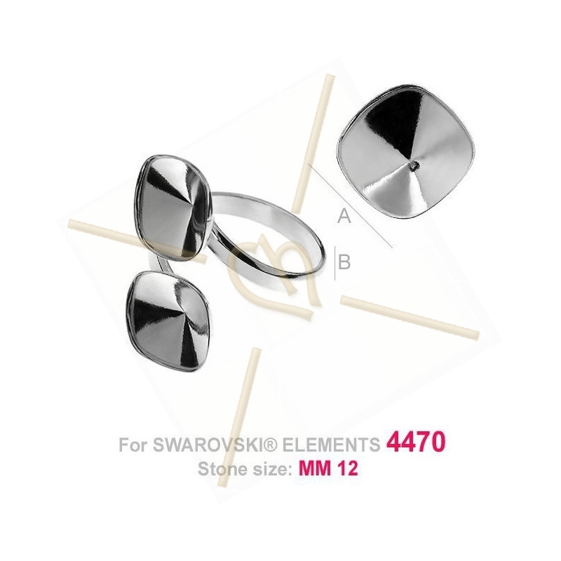 ring regelbaar zilver .925 voor Swarovski 4470 12*12mm steen