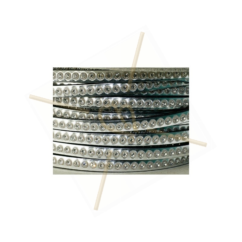 flat leather 5mm silver with strass