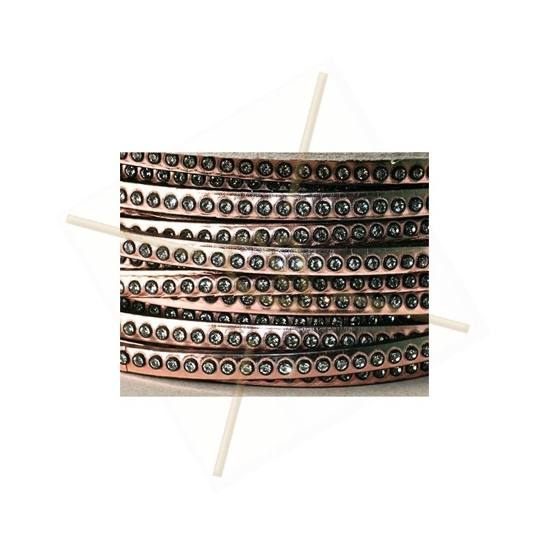 flat leather 5mm Rose Gold/black with strass