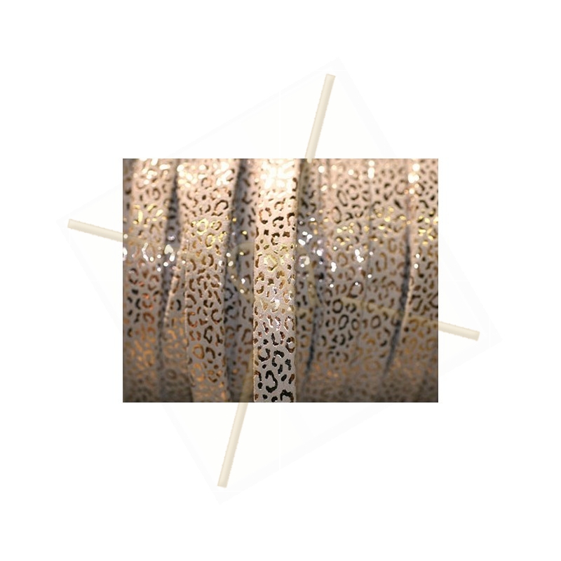Cuir plat 10mm leopard metal renforcé beige dore