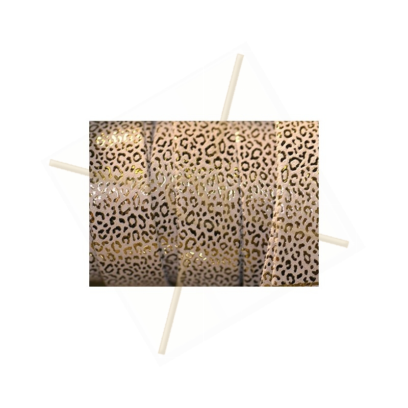 Cuir plat 20mm leopard metal renforcé crème or
