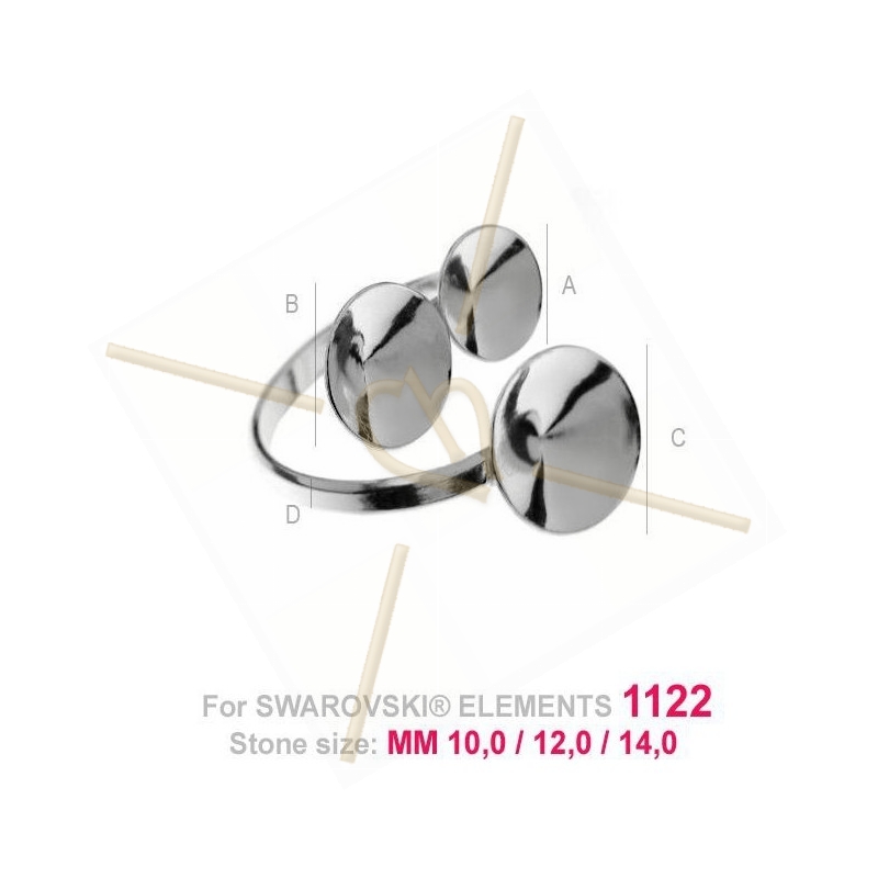 adjustable ring silver .925 for Swarovski 10-12-14mm 1122 rivoli