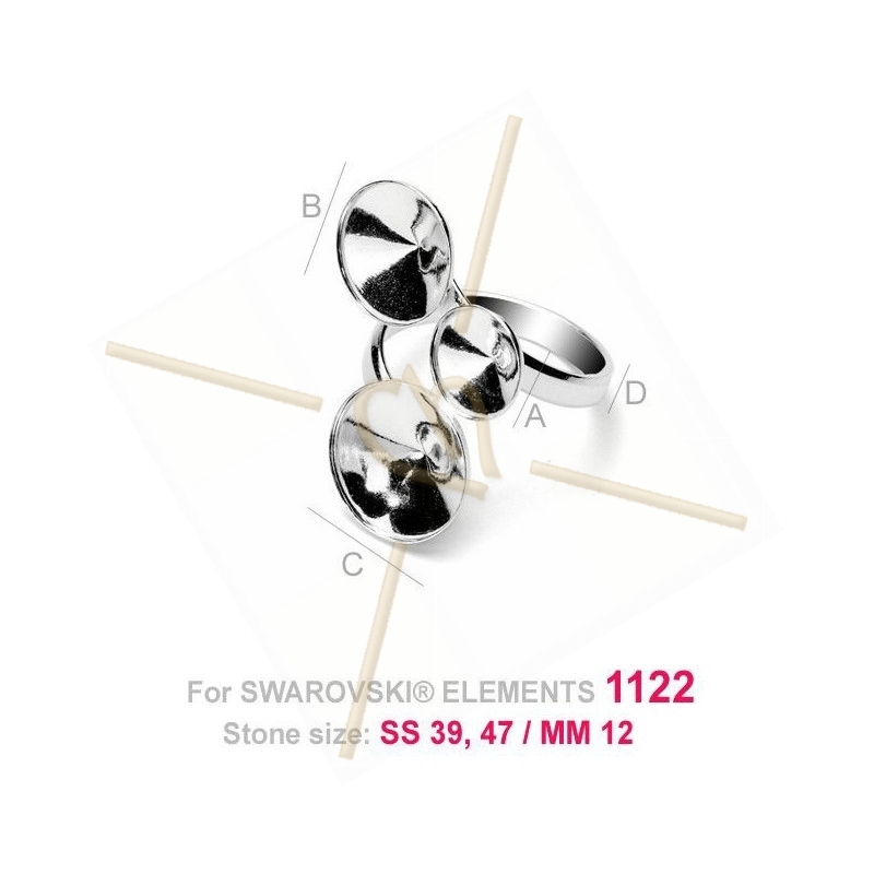 adjustable ring silver .925 for Swarovski 08-10-12mm 1122 rivoli