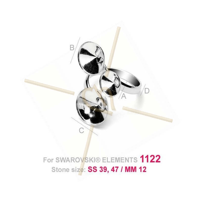 ring regelbaar zilver .925 voor Swarovski 08-10-12mm 1122 rivoli