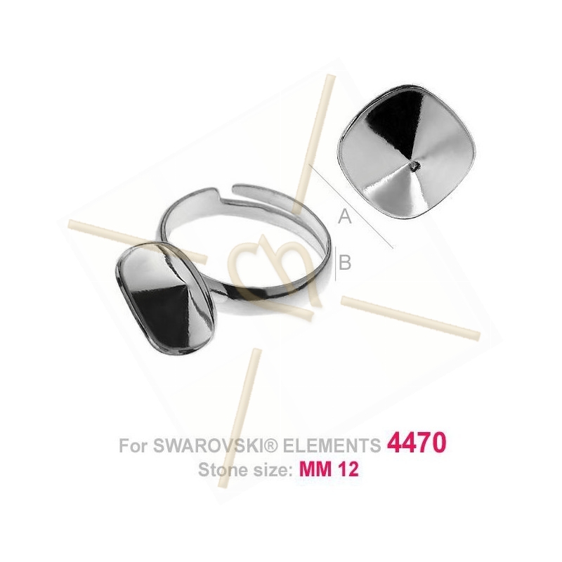 adjustable ring silver .925 for Swarovski 4470 1 x 12*12mm stone