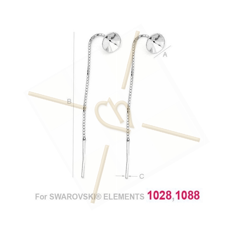 chaine d'oreille argent .925 avec support pour Swarovski 1088 SS39
