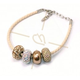 Swarovski beige leder armband voor Becharmed beads