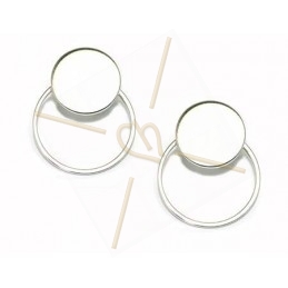earrings disk 15mm with ring 22mm rhodium