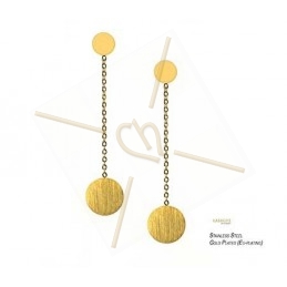 oorbellen  staal trendy rond met ketting gold