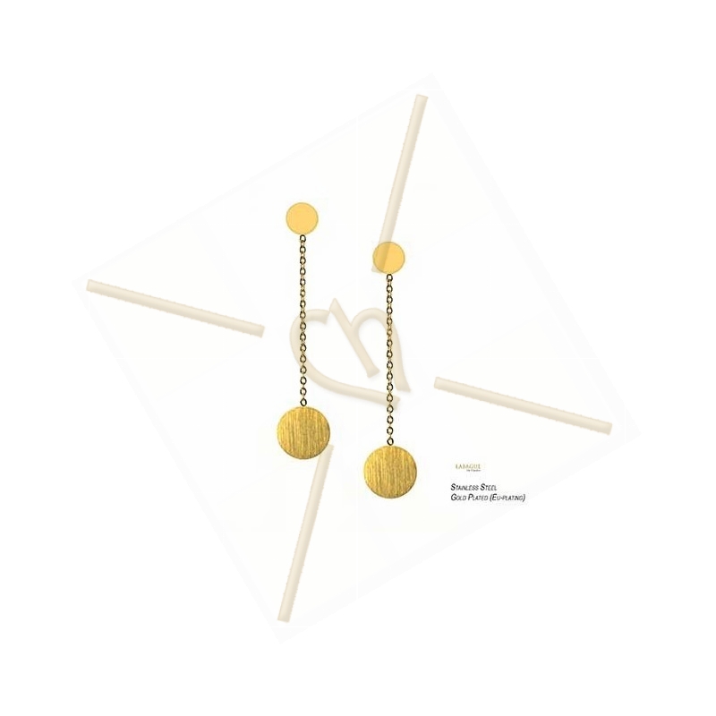 Boucle d'oreilles acier inoxidable elegante rond avec chaine gold