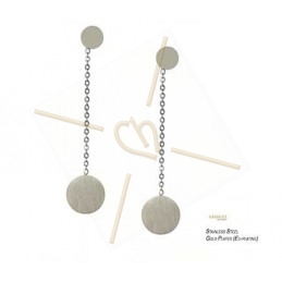 earrings stainless steel trendy round with chain gold