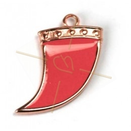 Horn 27mm pendant Rose Gold with Enamel Pure Coral