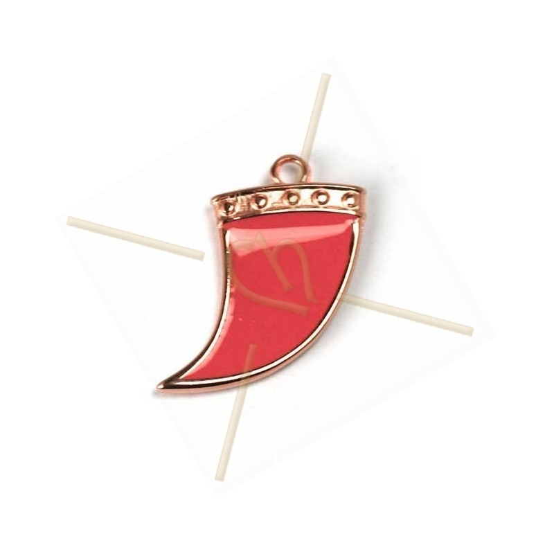 Horn 27mm pendant Rose Gold with Enamel Pure Coral