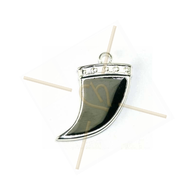 Corne 27mm pendentif Rhodium avec Enamel Black