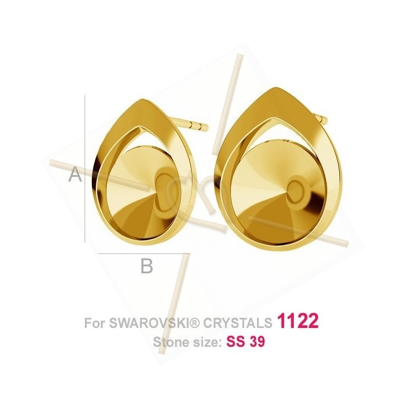 earrings silver .925  for Swarovski 1122 rivoli 8mm gold