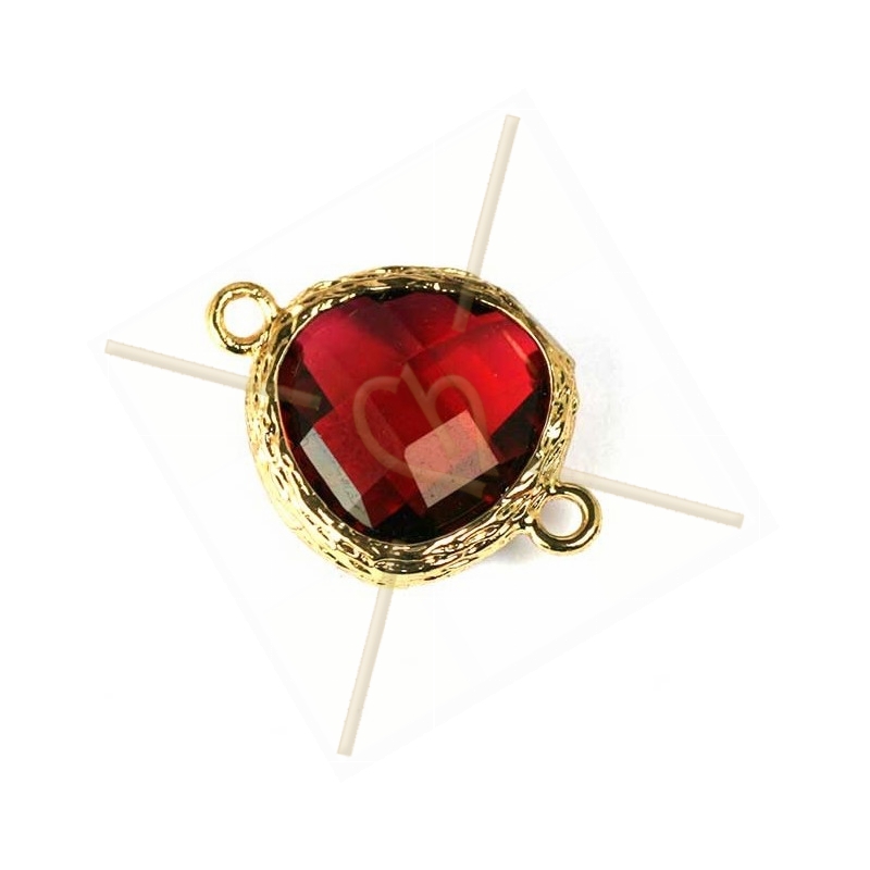 intercalaire 2 anneaux doré facetté, imit. gemstone 20mm rouge