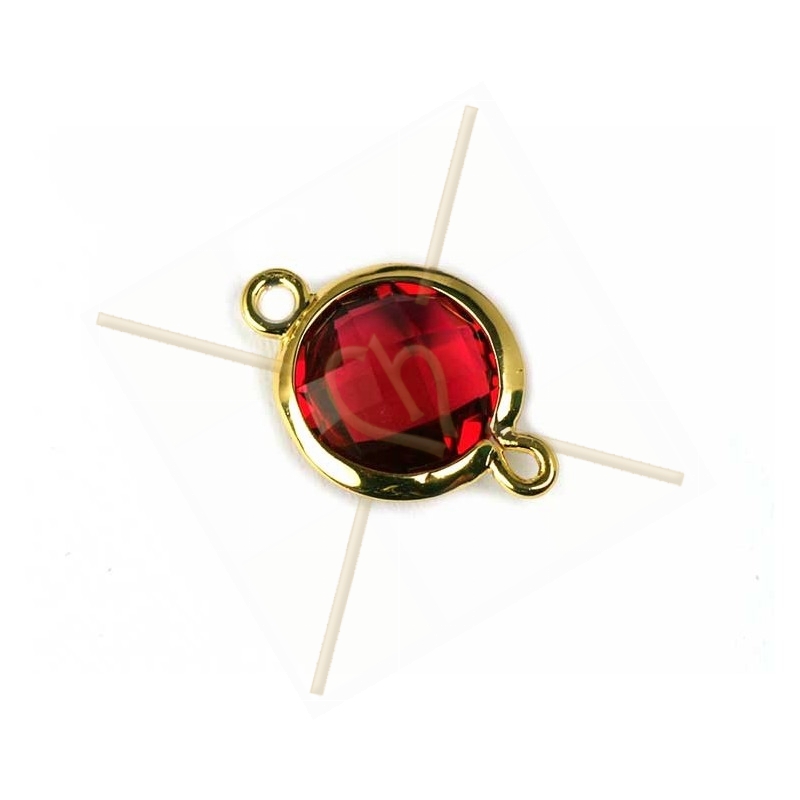 intercalaire ronde 2 anneaux doré facetté, imit. gemstone 20mm rouge