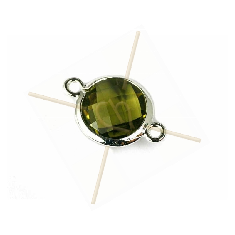 intercalaire rond 2 anneaux silver facetté, imit. gemstone 20mm olivine