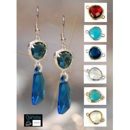 intercalaire ronde 2 anneaux argenté facetté, imit. gemstone 20mm crystal