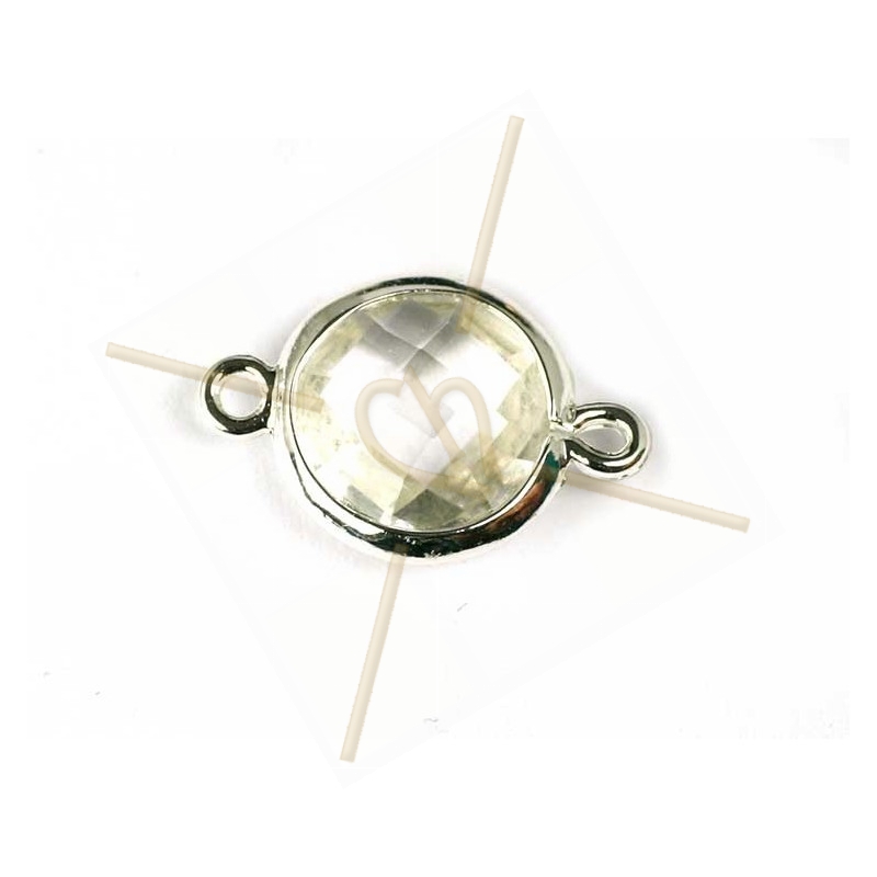 intercalaire rond 2 anneaux silver facetté, imit. gemstone 20mm crystal