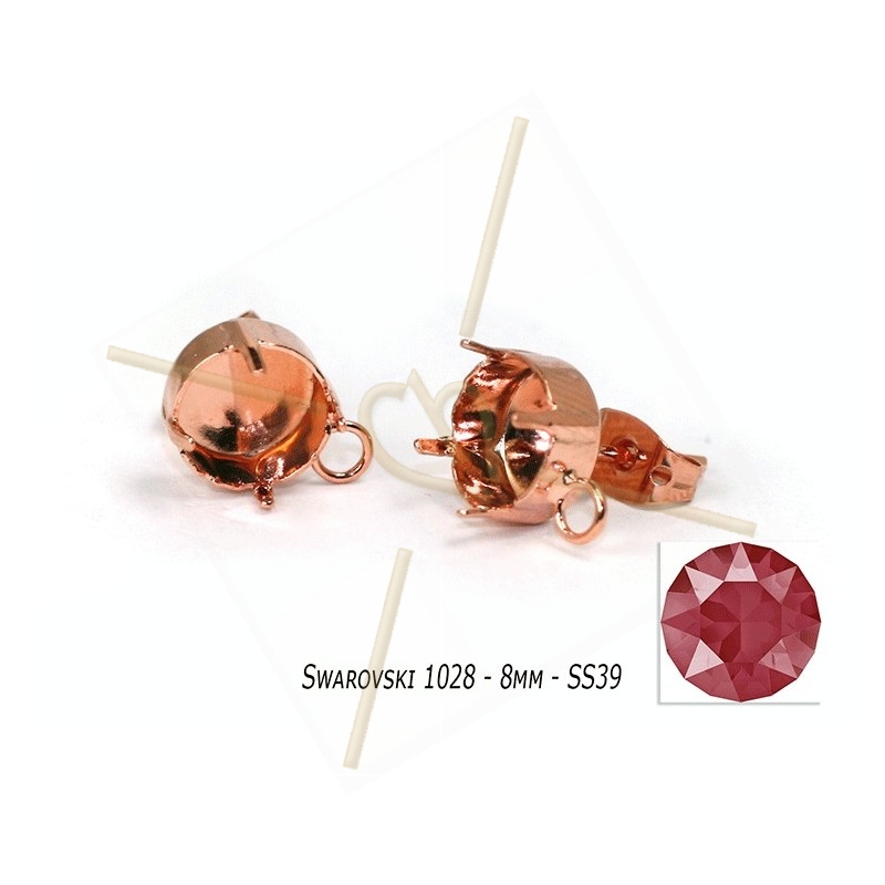 oorbellen stekers voor 1 strass SS39 - 8mm Rose gold plated