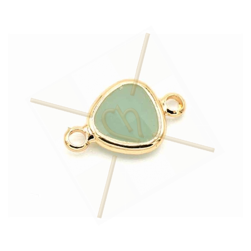 Connecteur Goutte verre turquoise et métal à 2 anneaux