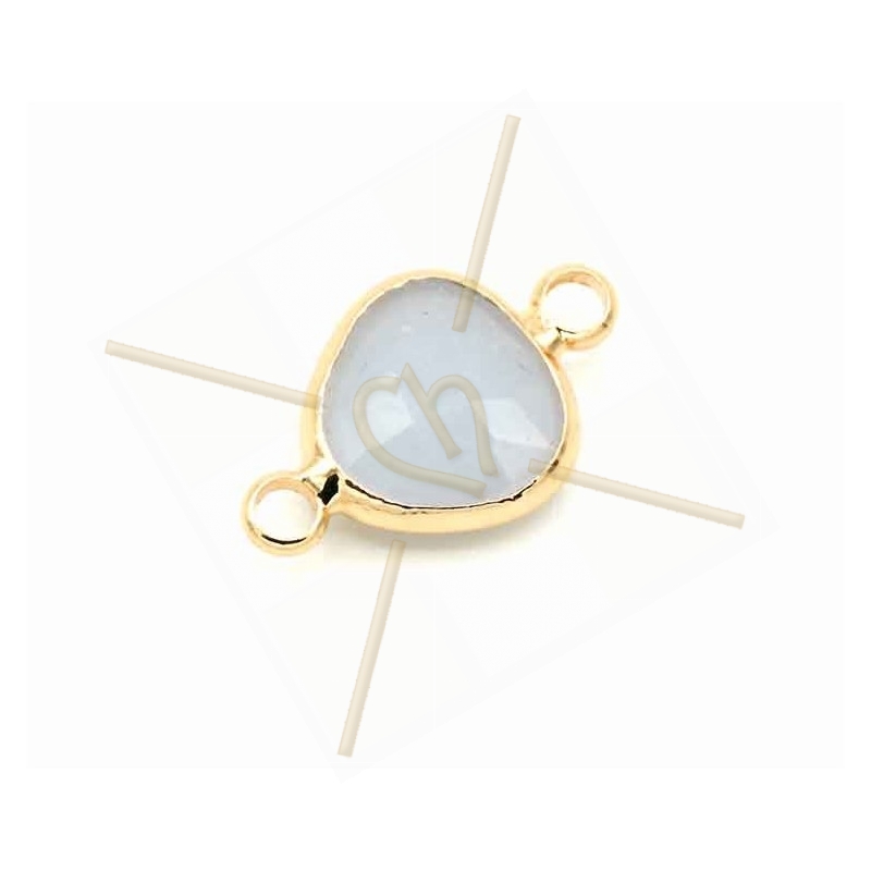 Connecteur Goutte verre blue opaque et métal à 2 anneaux